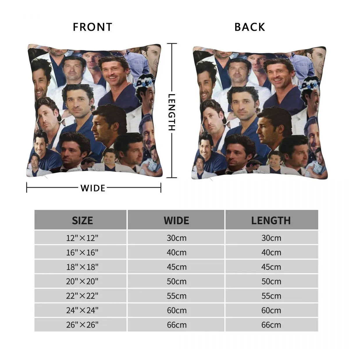 Patrick Dempsey Collage Square Pillowcase Polyester Linen Velvet Pattern Zip Decorative Pillow Case Home Cushion Cover