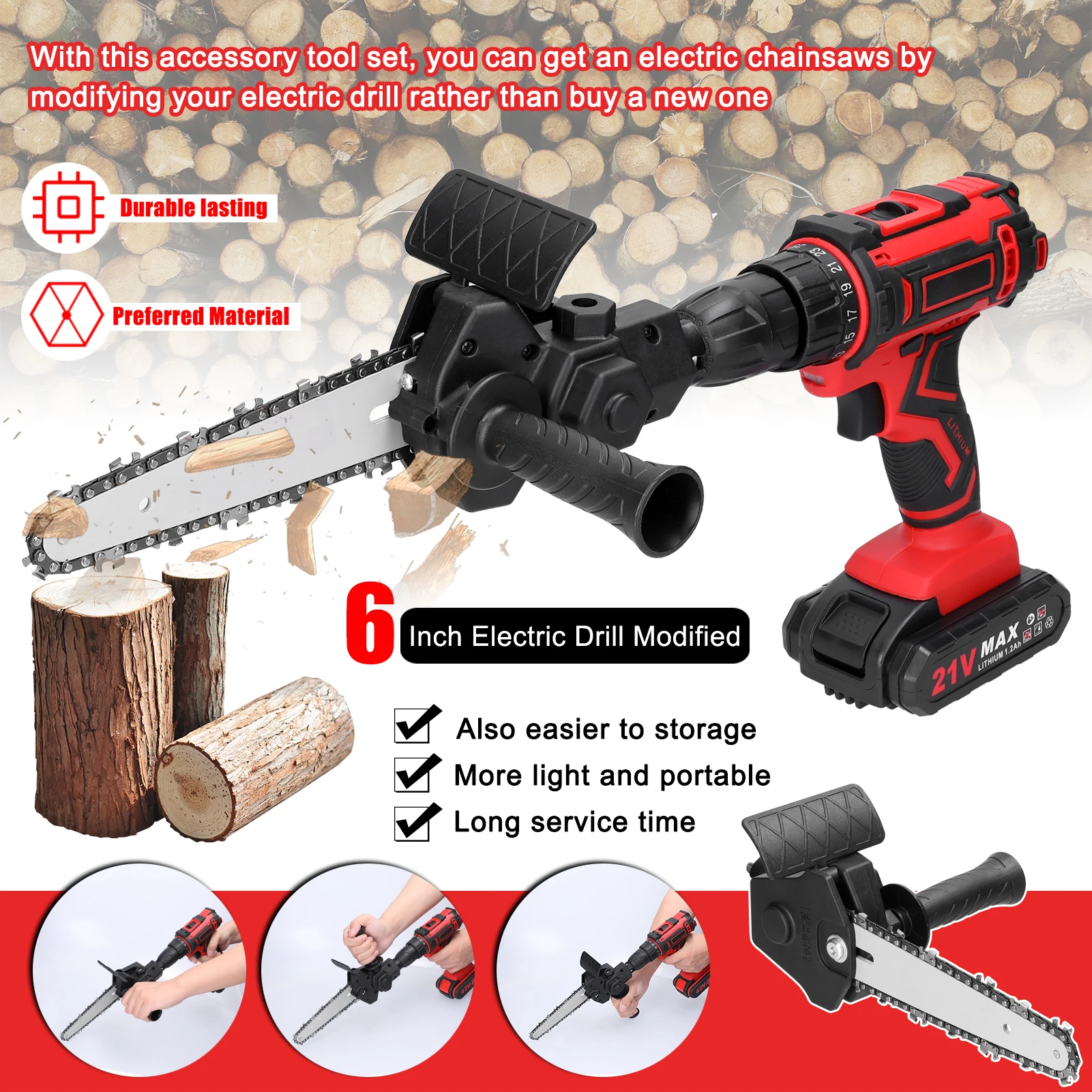 6inch Electric Drill Modified To Electric Chainsaw Tool Attachment Electric Chainsaws Accessory Practical Modification Tool Set