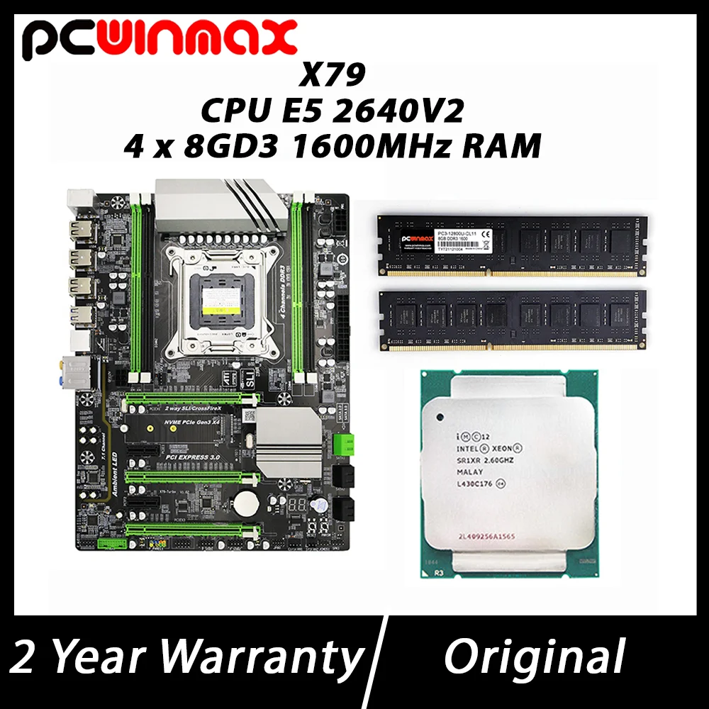 

PCWINMAX New X79 Four Channel DDR3 ATX Motherboard Kit With Xeon E5 2640V2 + 4 x DDR3 1600MHz RAM Mainboard Combo