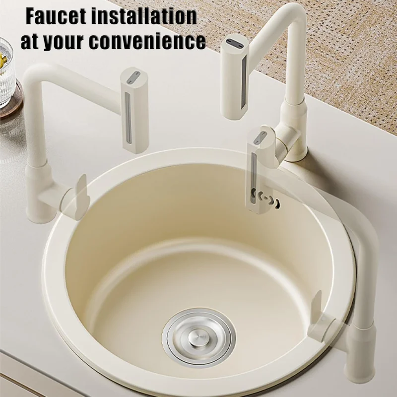 

(TTZ) Круглая маленькая мини-раковина из нержавеющей стали с одной чашей, умывальник для мытья посуды с краном (кремово-желтый, 41*41 см) YM