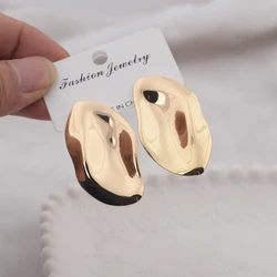 Exaggerated Irregular Big Metal Smooth Wrinkles Drop Earrings Unique Design Gold Color Ear Jewelry New Year Gift