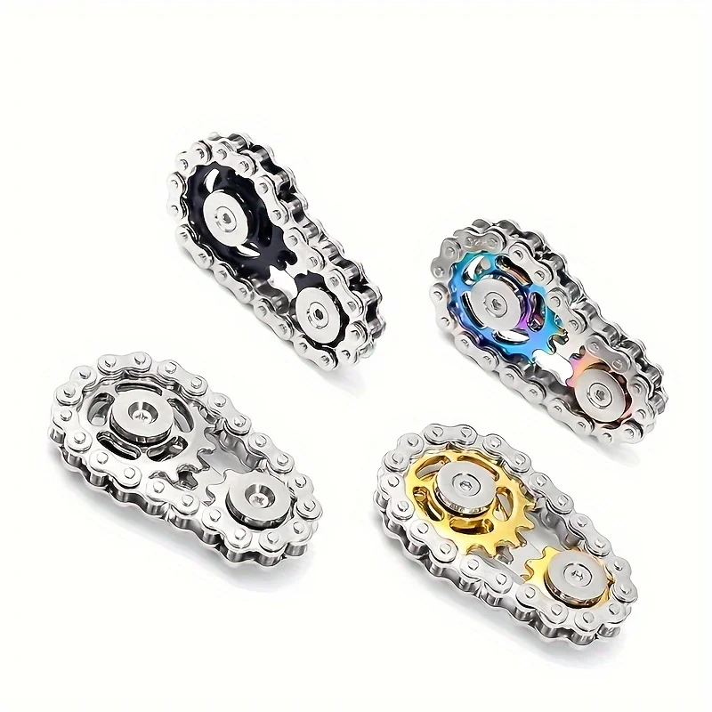 1pc Gear Flywheel Fingertip Gyro Cool Finger Fidget Spinning Toy Metal Sensory Bicycle Chain Gear Board Game Novelty Toy Gift