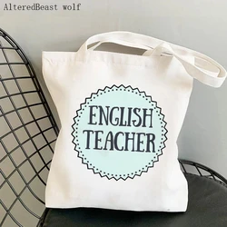 Bolsa de compras de lona con estampado de profesor de inglés, bolso de hombro para niña, bolsa de regalo para mujer