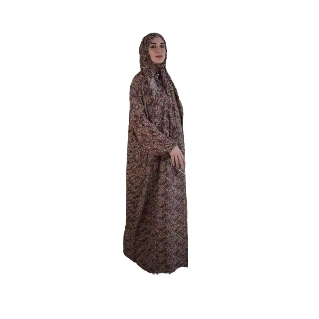 Islamic Prayer Dress with Scarf Women Print Long Robe Ramadan Kaftan Abayas Eid Muslim One Piece Scarf Dresses Jalabiya Vestidos