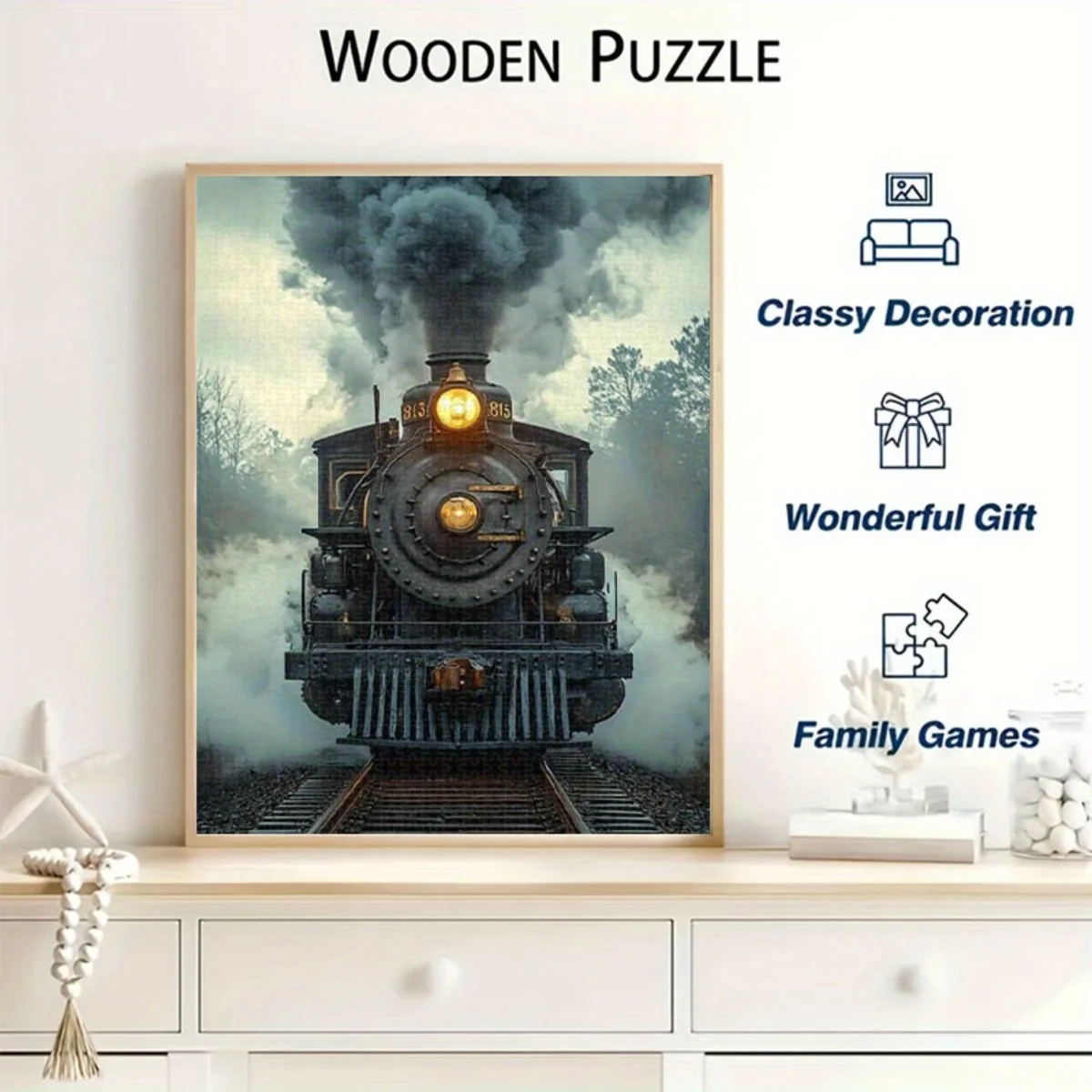 1000 قطعة لغز قاطرة البخار الفريد خمر 813 رأس القطار متوهجة المصباح غامض الدخان السكك الحديدية المشهد غامرة Artis #4