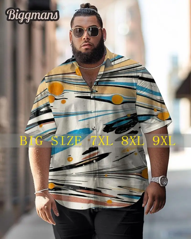 

Biggmans L-9Xl for Men's Shirt Clothing Summer Hawaii Beach Casual Ink Large Short Sleeves Lapel Big and Tall Plus Size Top