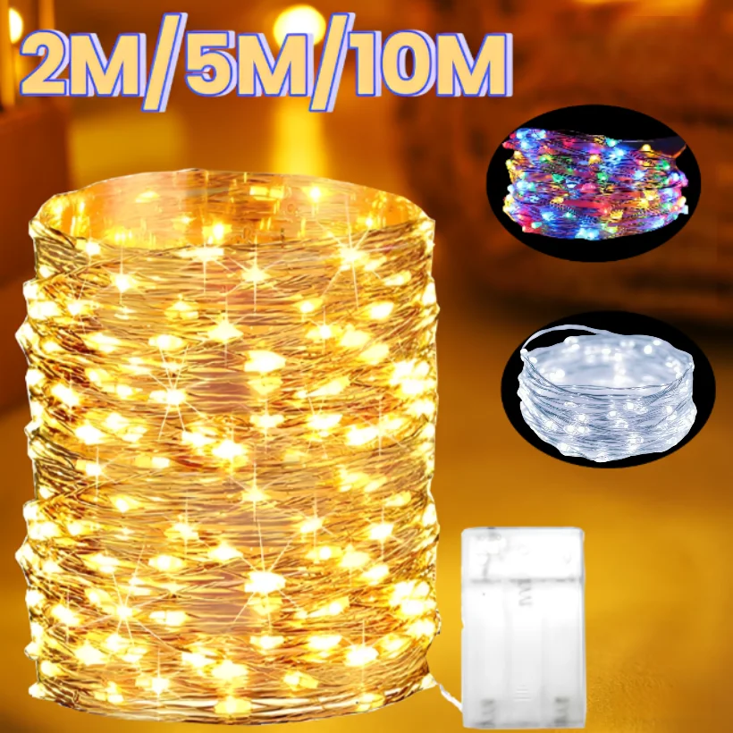 

2/5/10-meter copper or silver LED fairy lights; battery-powered string lights, perfect for holiday and wedding party decorations