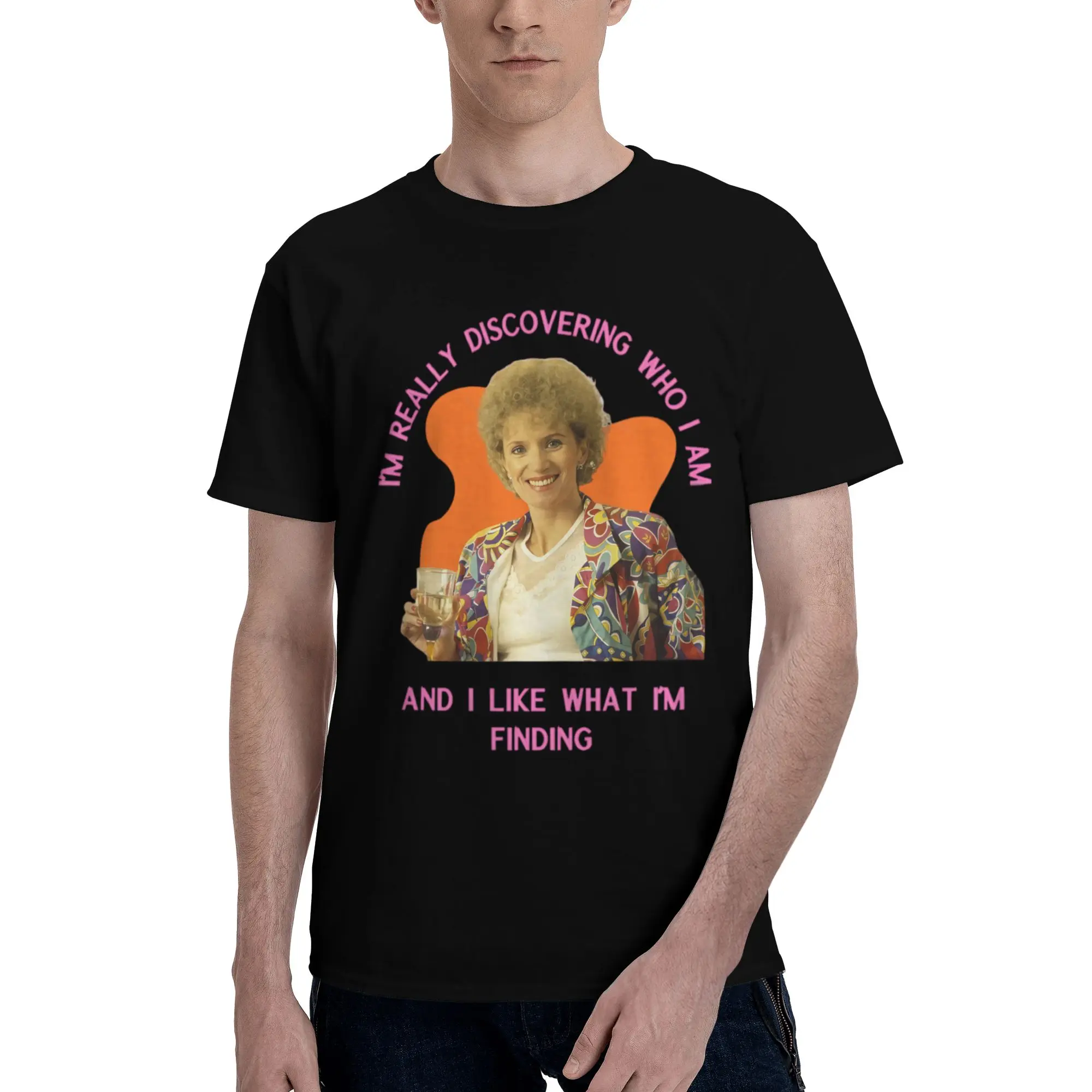 T-shirt à manches courtes pour hommes, 100% coton, imprimé avec citation Self Discovery, Kath & Kim, collection Comedy & Quirky Vibes rétro