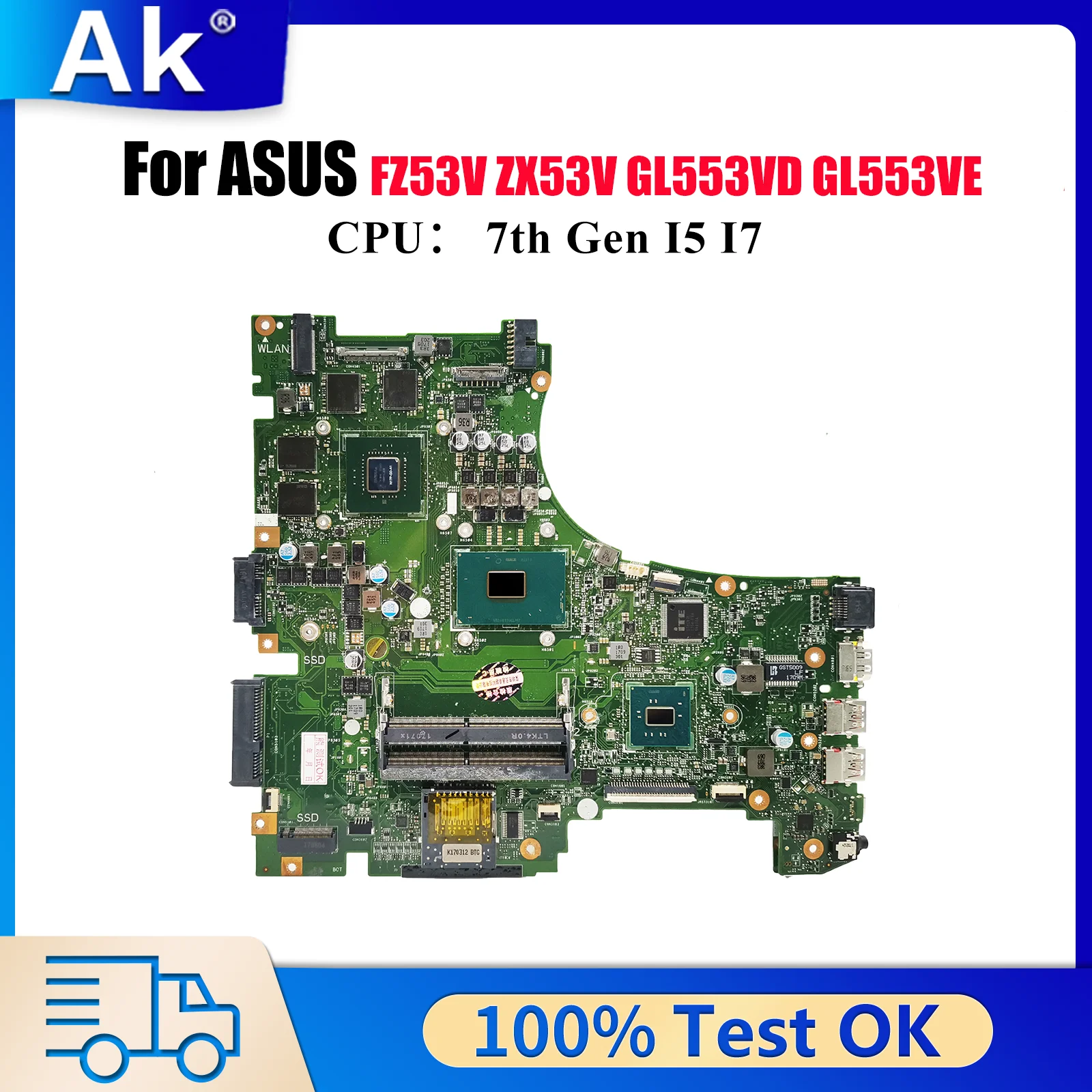 

Материнская плата для ноутбука GL553VD для ASUS ROG GL553V GL553VD ZX53VW ZX53V ZX63V FX53VW GL553VE FZ53V, материнская плата с процессором I5 I7, тест ОК
