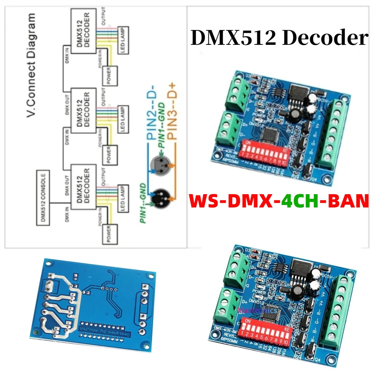 decodificador dimmer para led strip light canal rgbw controlador modulo lampada 4ch dmx512 dc5v24v max16a ws dmx4ch ban v3 1pc 01