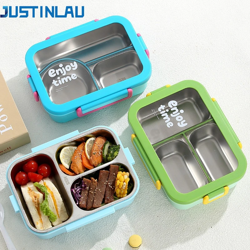 JUSTINLAU 304 Stainless Steel Lunch Box Compartment Leak-proof Student Office Workers Bento Box with Tableware Food Container