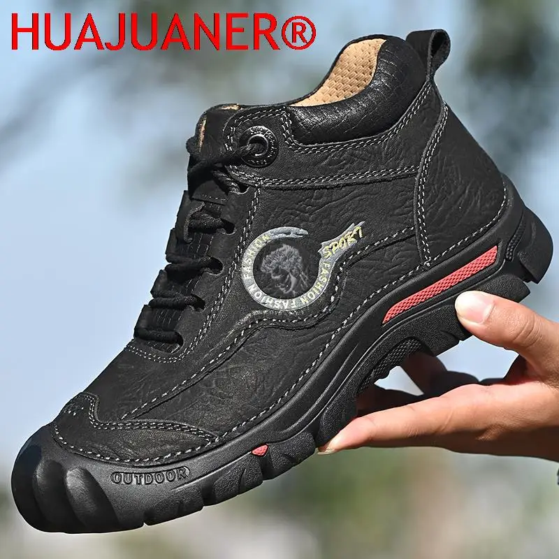Outdoor Men's Boots Genuine Leather Casual Shoes Climbing Hiking Shoes Warm Winter Boots for Men High Quality Platform Snow Boot