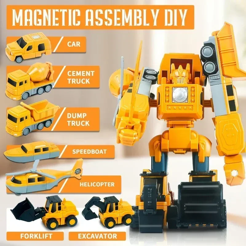 

Transforming Robot Toy Construction Vehicle Toy Magnetic Transform Engineering Car Assembled Toys with Storage Box