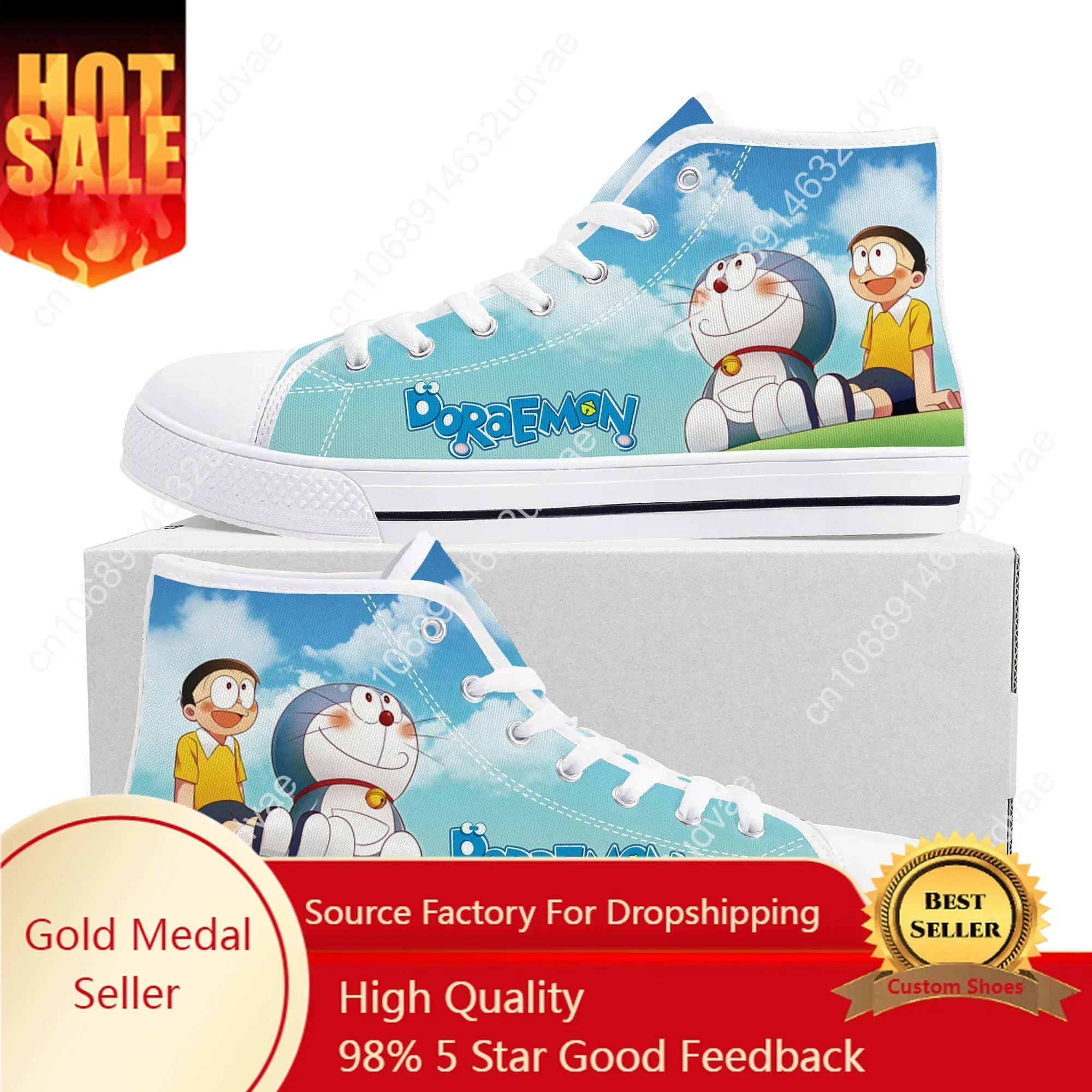 

Doraemons Japanese Anime Cute High Top Sneakers High Quality Men Women Teenager Canvas Sneaker Casual Couple Shoes Custom Shoe