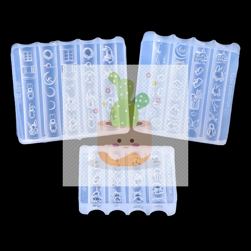 Cute Nail Mold Silicone Rabbit Paradise Moon Castle Art Elegant Oil Painting Style Nail Stereoscopic Template Mold