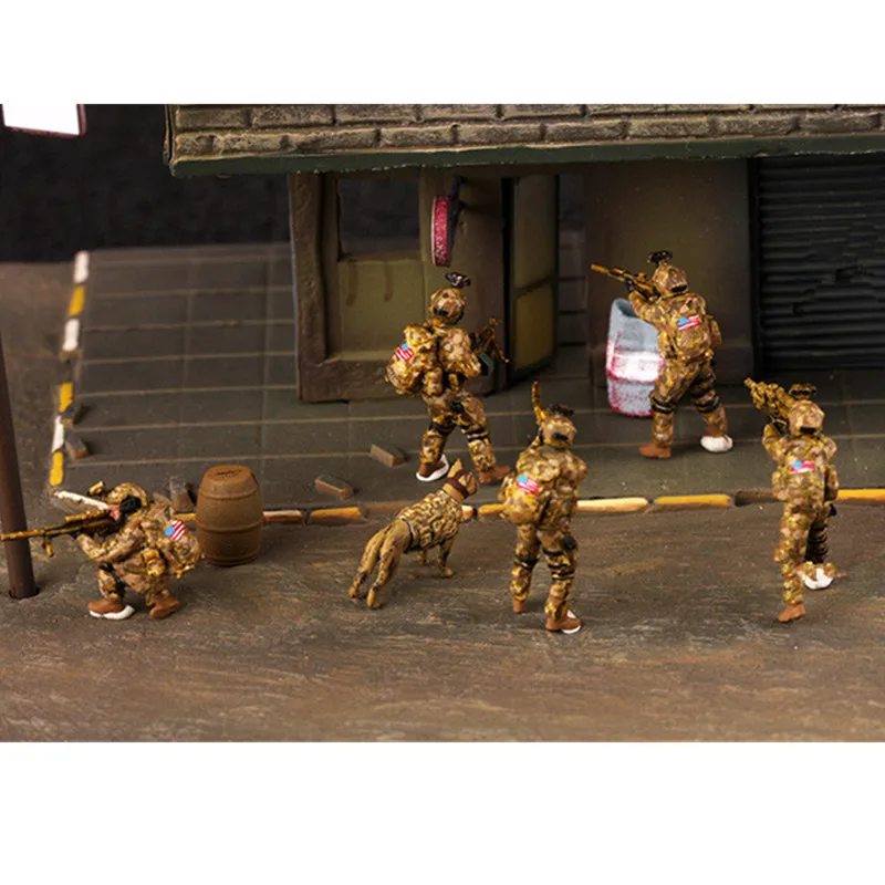 1:72 Scale Model 6 Pcs US Navy SEALS Army 6 Soldiers With Dog Action Figure Toys Scene Accessory Display Collection Dolls Gifts