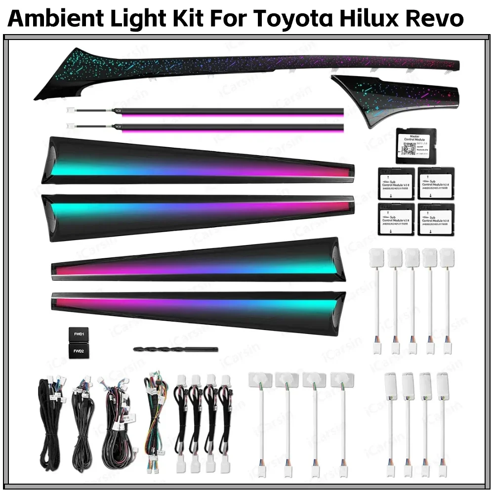 

Upgrade RHD/LHD 256 Color Symphony Led Car Interior Ambient Lighting for Toyota Hilux Revo 2015-2024 Trim Accessories