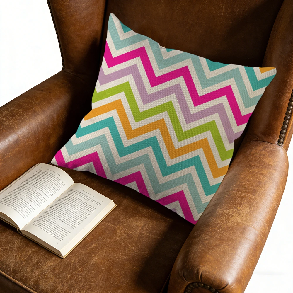 1pc Modern Geometric Cushion Cover Multicolor Chevron Zigzag Print Pillowcase For Sofa Bedroom Decorative Throw Case 45x45cm