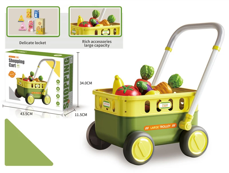 Carro de compras de frutas de supermercado de simulación, juego de casa de juegos con comida, carrito para niños, juego de juguetes educativos para niños, regalos para chico