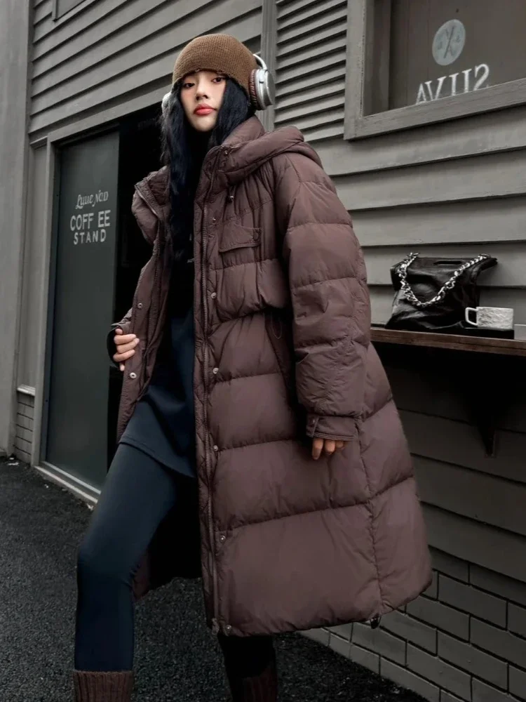Neue Herbst Winter Mit Kapuze Flauschigen Puffer Jacke Weibliche Neue Verdickt Warme Top Kleidung Frauen Lose Mid-länge Ente Unten mantel