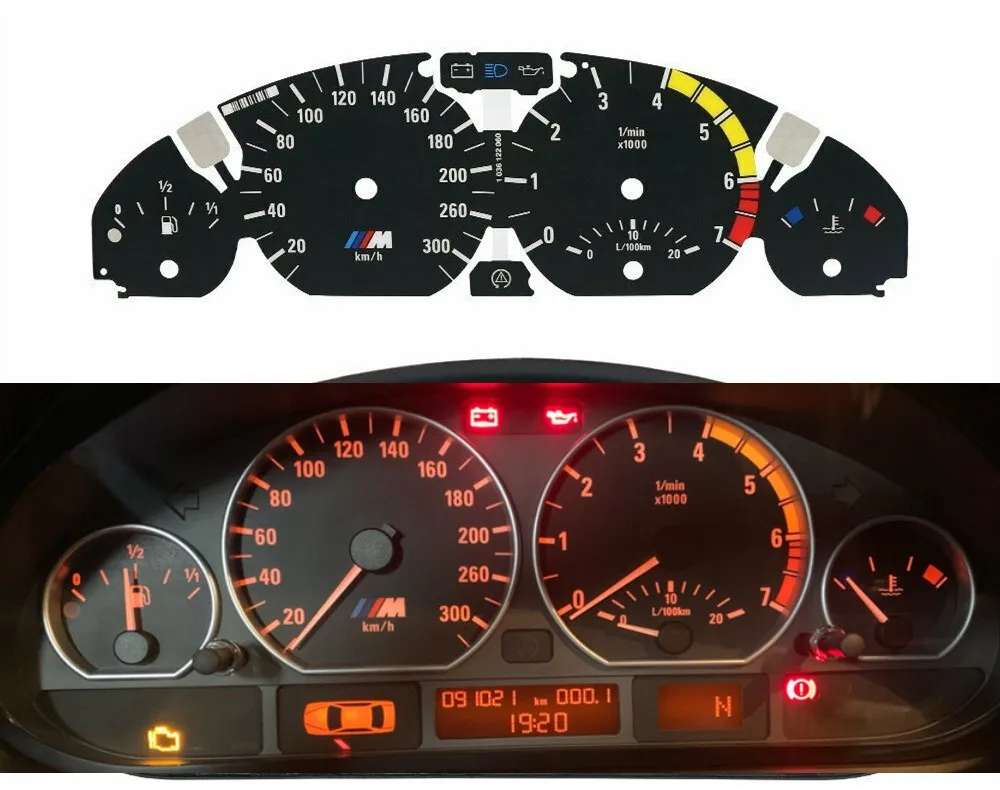 Speedometer instrument cluster gauge faceplate overlay For BMW E46 323Ci 325Ci 328Ci 330Ci 3M Instrument Gauge Face 300KM/H