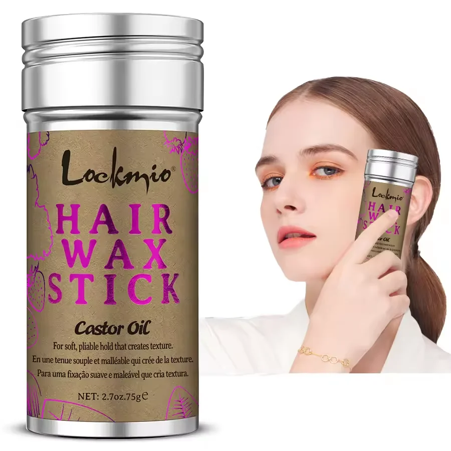 Lockmio 75g Hair Wax Stick With Castor Oil Tames Frizz Smooth Flyaways Strong Hold Edge Styling Finishing Broken Hair Gel