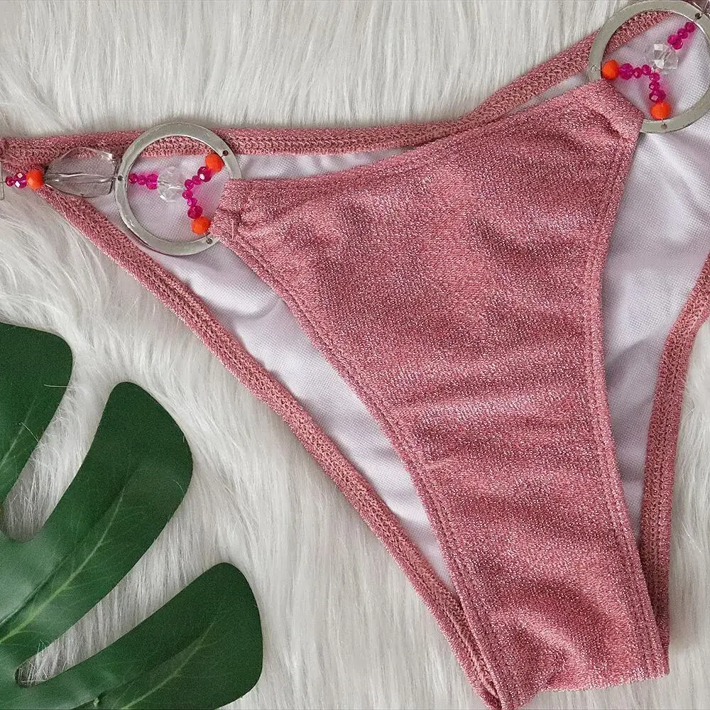 Maillot de bain en cristal perlé fait à la main pour femme, bikini sexy, tissu brillant solide, ensemble de plage de luxe, 2024