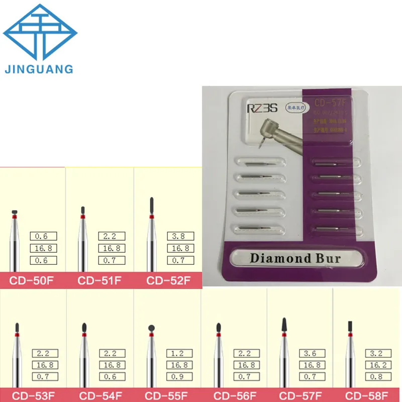 

10 x 10pcs/pack Dental Diamond Burs Dentist Burs CD Series for High Speed Handpiece Dentist Grinding Tool Grinder CD-50F 51F 52F