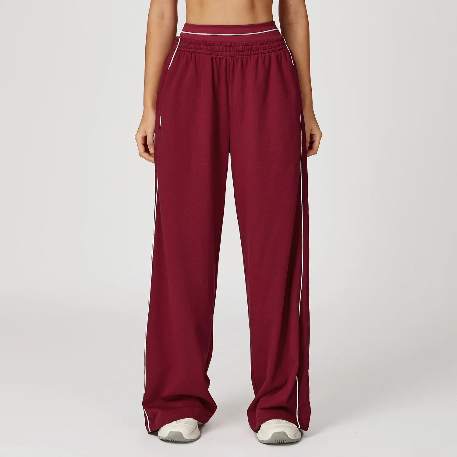

Color Blocking Cotton Sports Sweatpants Casual Loose Wide Leg Women Yoga Pants High Waist Fitness Pocket Straight Leg Sweatpants