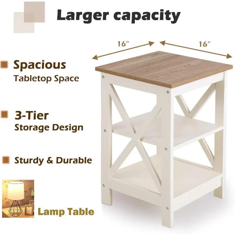 End Table Living Room Set of 2 - for Bedroom, Ivory White Small Side Table，home.