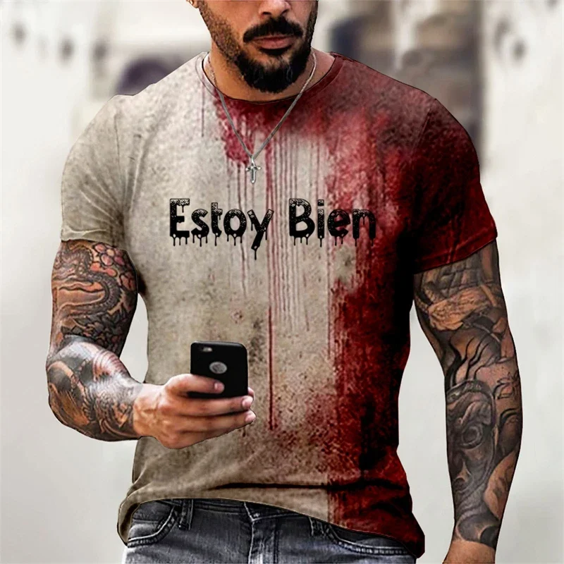 

Fun Halloween Holiday T-shirt Man Designs Blood Graphic T-shirt Cosplay Bloody Woman T-shirt Scary Hood Boy T-shirt