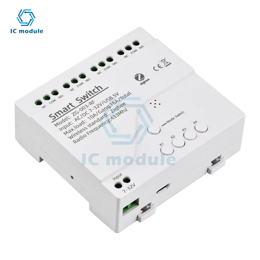 ZigBee Intelligent Switch RF Module 4 Channel DC7-32V / AC85-250V Jog Self-Locking WiFi Remote Control Relay Switch