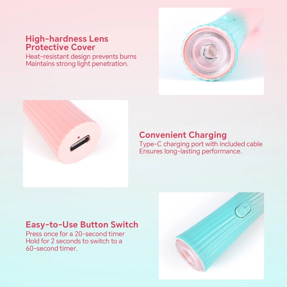 Mini Handheld UV Nail Lamp 3W Pink Green Gradient Portable Mini Nail Lamp For All Gel Polish Quick Dry USB Nail Dryer Machine