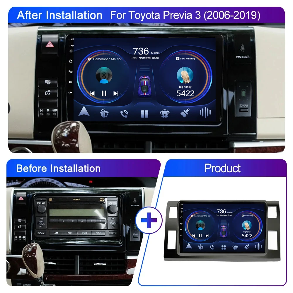 CARPLAY Android Radio For TOYOTA PREVIA 3 XR50 ESTIMA 2006-2019 Multimedia Automotiva Receiver Display Screen No 2 Din Monitor