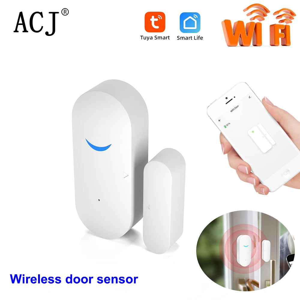 

Датчик двери Tuya Wi-Fi для умного дома, детекторы открытия/закрытия окон, охранная сигнализация, дистанционное управление, работа с Alexa Google Assistant