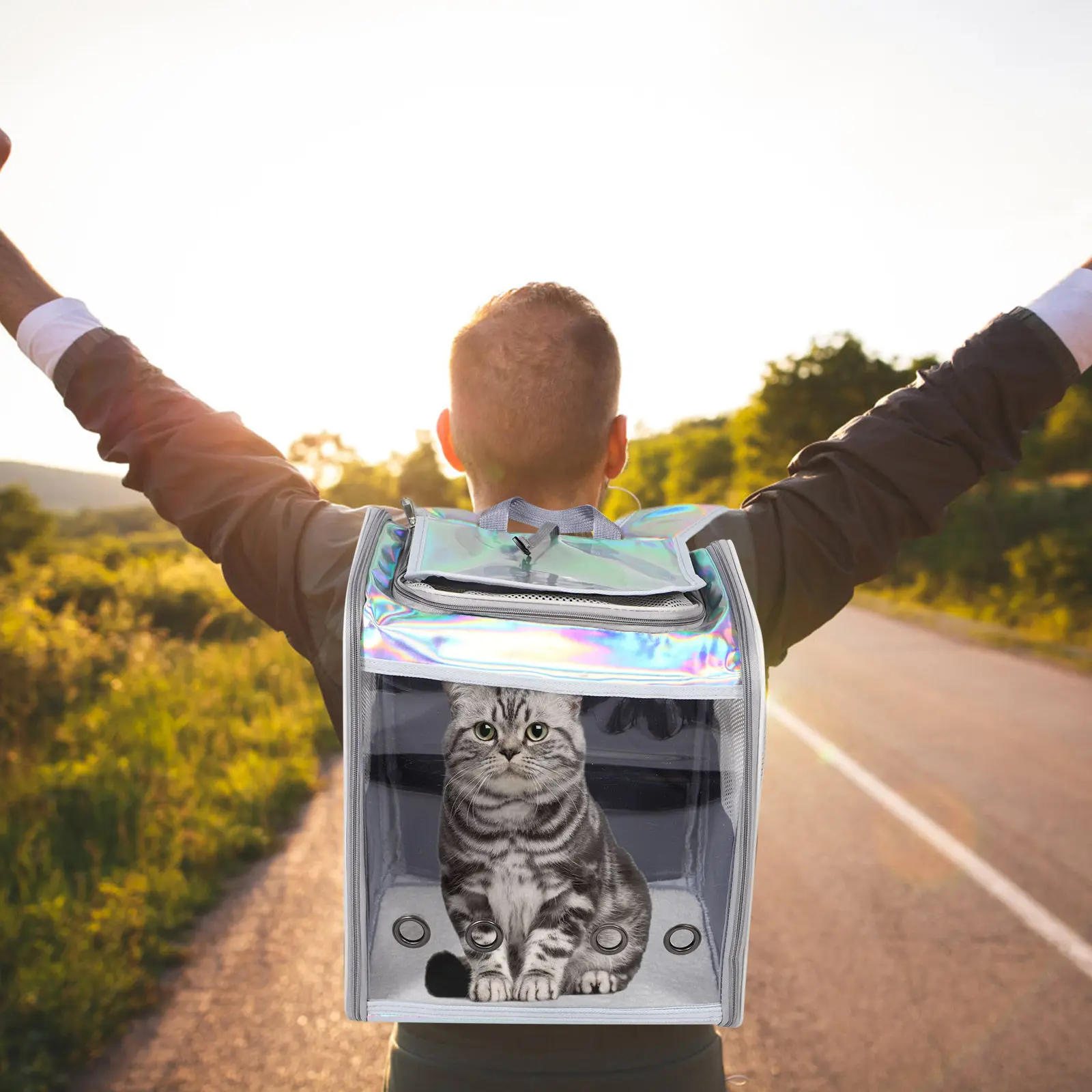 Breathable Mesh Pet Backpack Carrier Spacious Foldable Design Ergonomic Shoulder Straps for Cats Small Dogs Puppy Kitten Travel