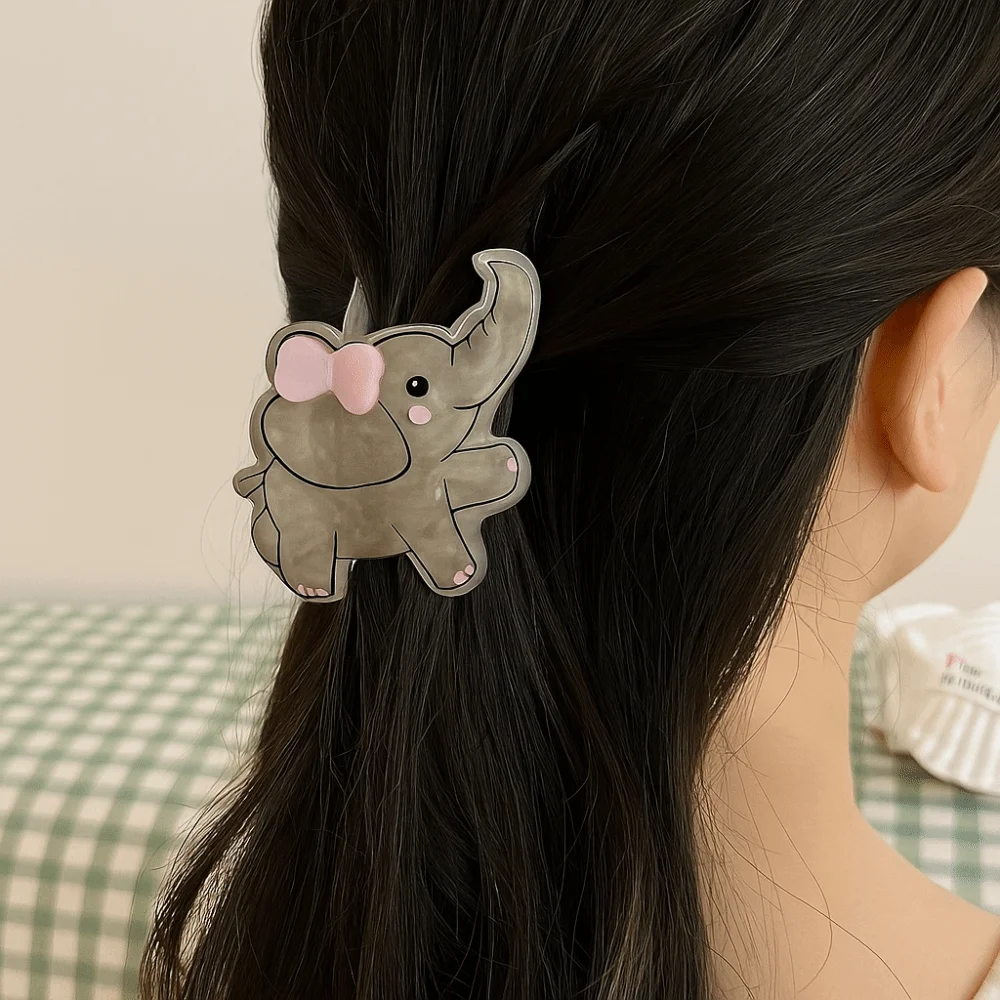 

Cute Korean Style Cartoon Animal Hair Claw Elephant Acrylic Sweet Hair Clip Headdress Butterfly Geometry Shark Clip Female