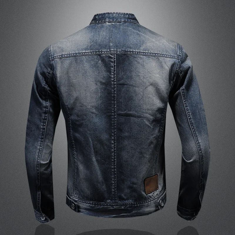 Denim Jacket Men Outdoor Fashion Motorcycle Large Size M-5XL High Quality Stand Collar Embossed Jeans For