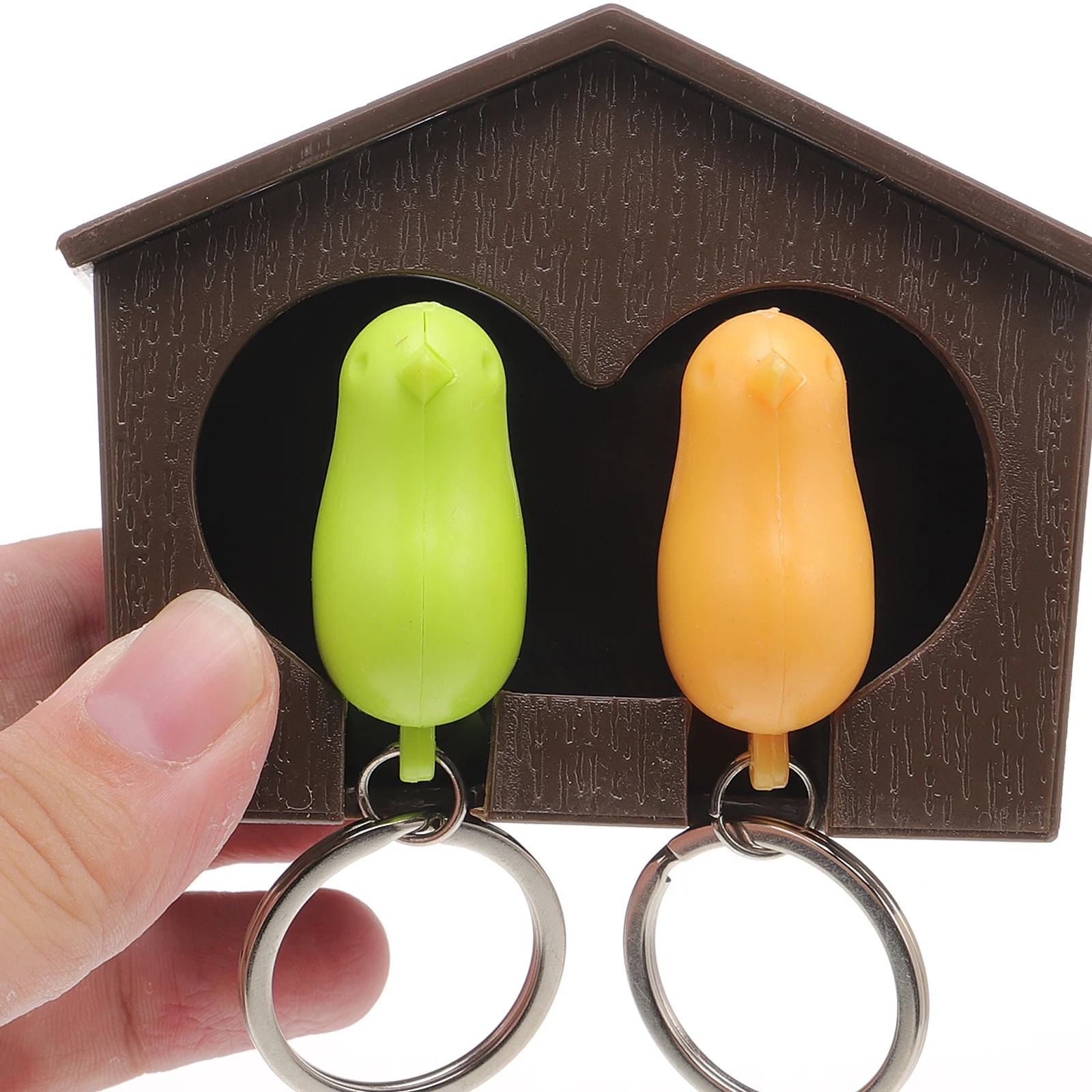 Birdhouse Key Holder Ring with Pink Green Chenille Slippers Hummingbird Outdoor Keychain