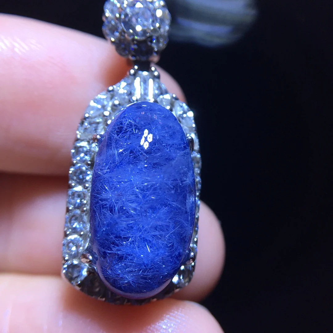 

Натуральный синий рутилированный дамортьитовый кварцевый цветок кулон 16,7/9,2 мм прозрачный цветок ожерелье золотые украшения AAAAAAA