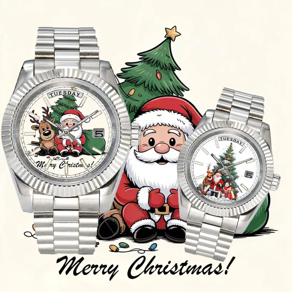 ساعة عيد الميلاد بطابع 40 ملم ميوتا 8285 ساعة ميكانيكية أوتوماتيكية مع تاريخ مزدوج أزرق مضيء 8285 ساعة هدية عيد الميلاد