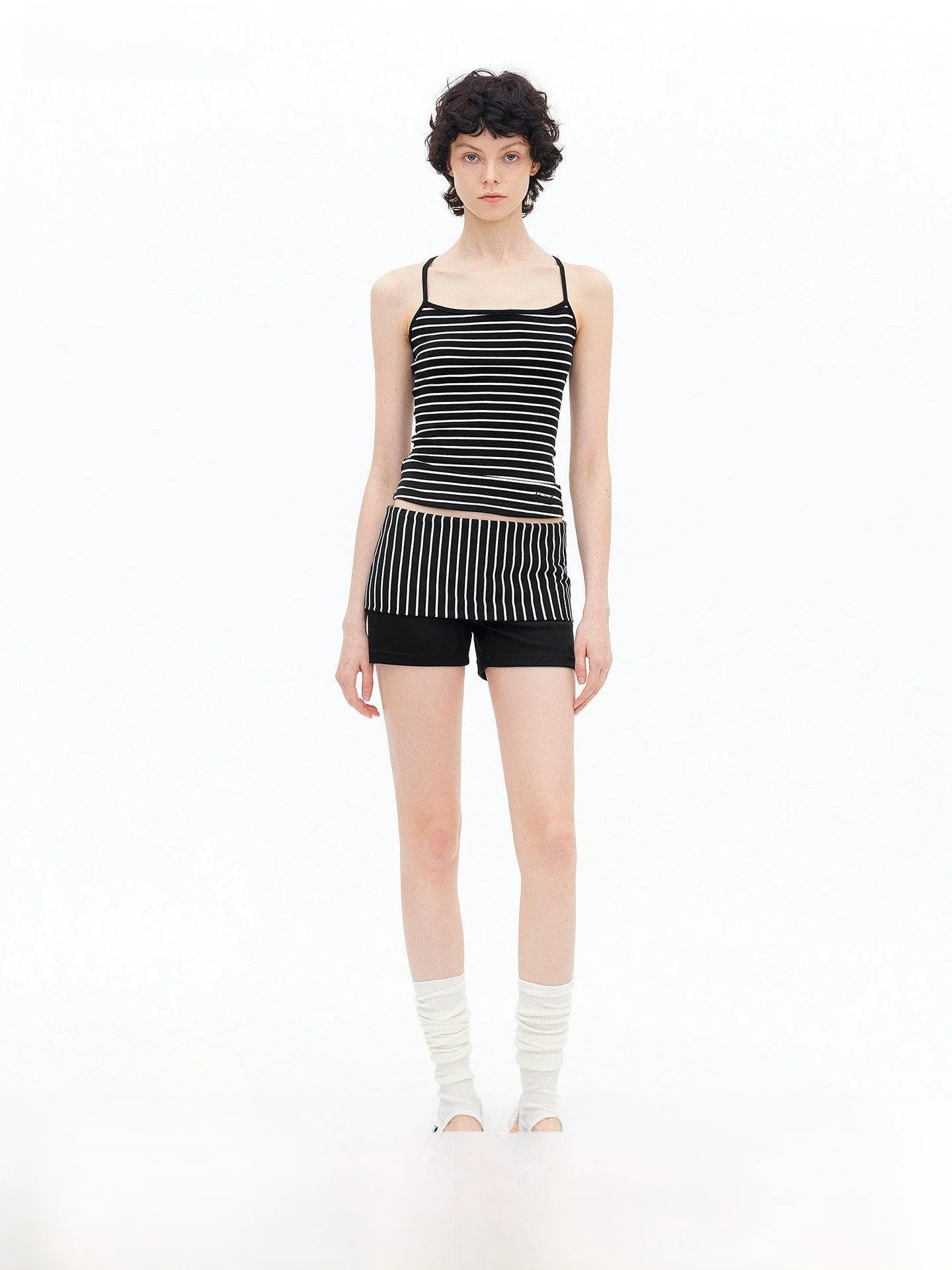 

AFTADAWN Lenzing Skin-friendly Slim Fit Stripe Cross Back Shorts Set Contrast Color Casual Sportswear Women's Two-piece Suit