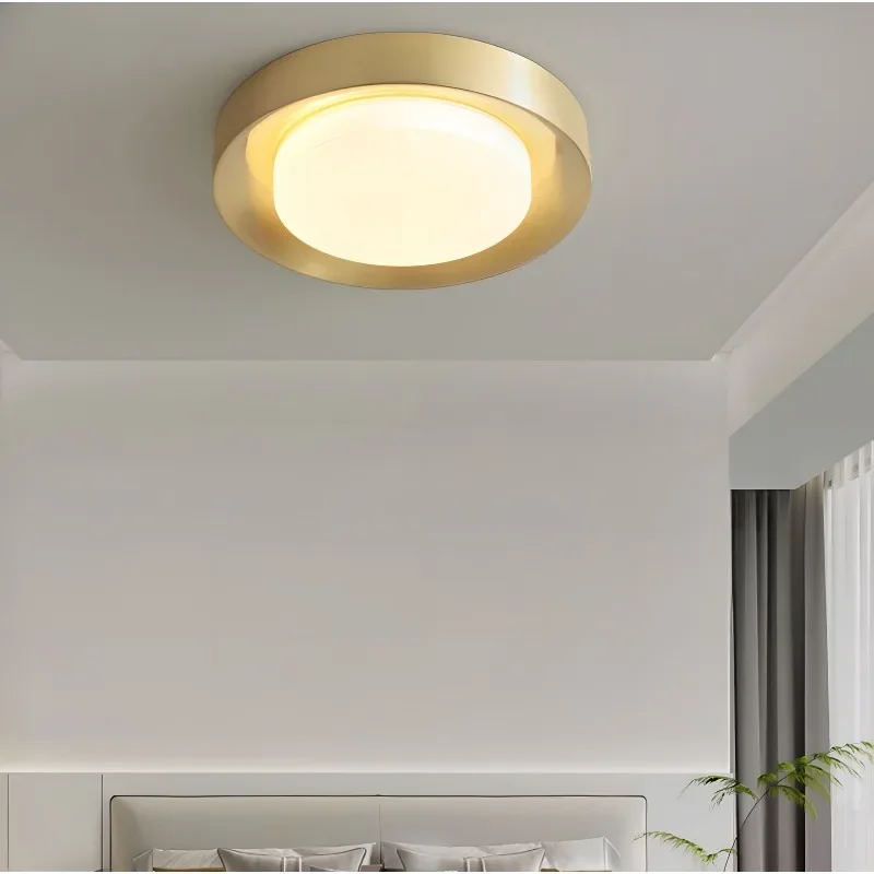 Modern Brass LED Ceiling Lights Home Decoration Luxury Copper Light Nordic Bedroom Living Room Decor Round Glass Ceiling Lamp