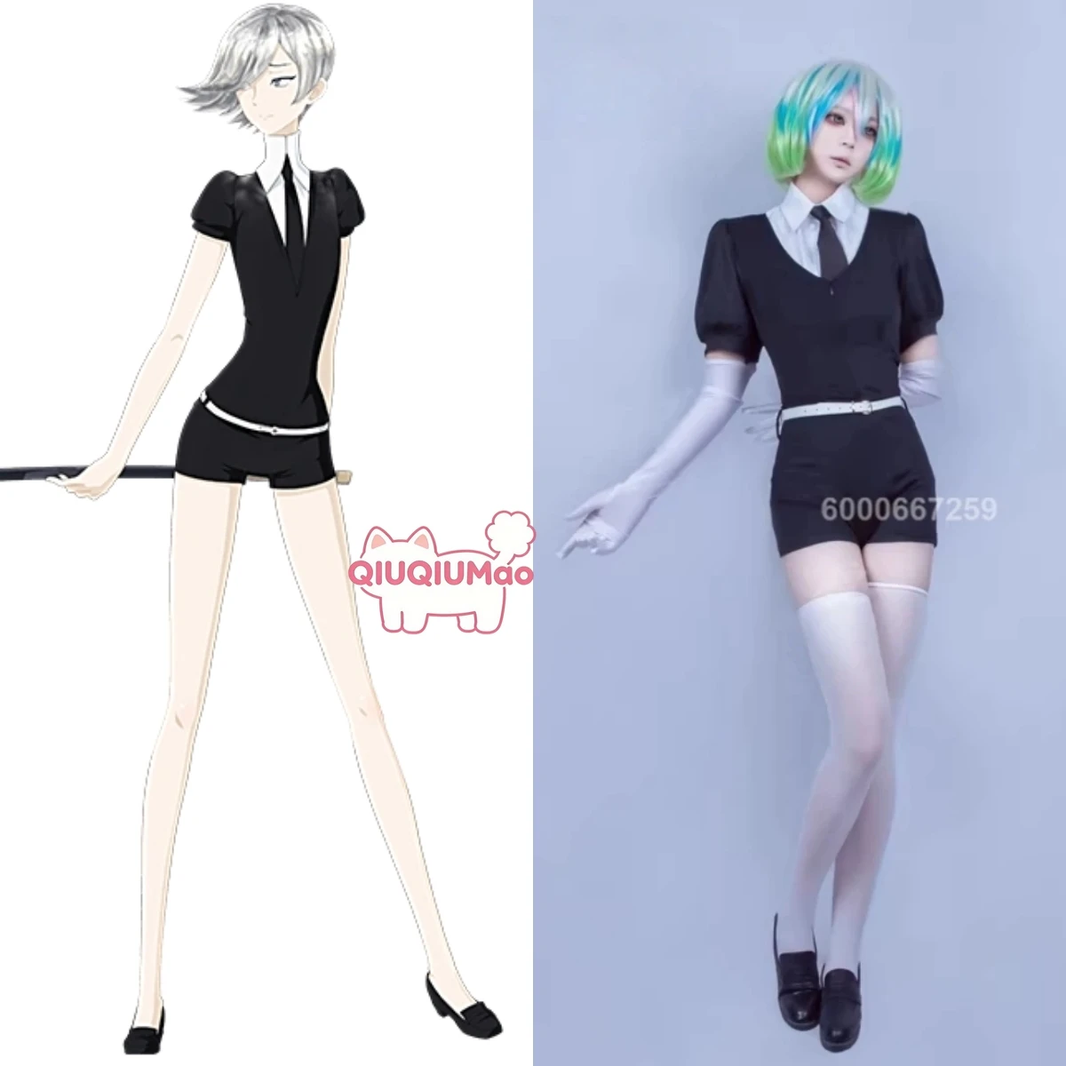 

Land of The Lustrous Cosplay Costume Anime Role Playing Clothes Black and White Jumpsuit for Women Adult Comic Con Halloween