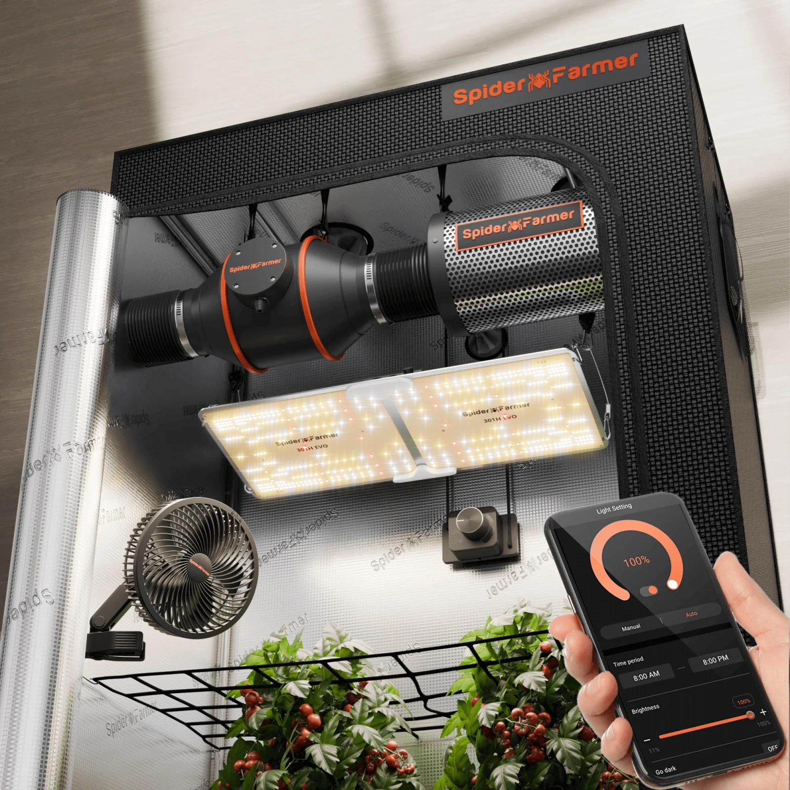 مجموعة خيمة نمو Spider Farmer 1.2x0.6x1.8m مع مصابيح LED كاملة الطيف SF2000 EVO، مروحة بمشبك 6 بوصات، مجموعات مروحة مضمنة 4 بوصات للبستنة الداخلية