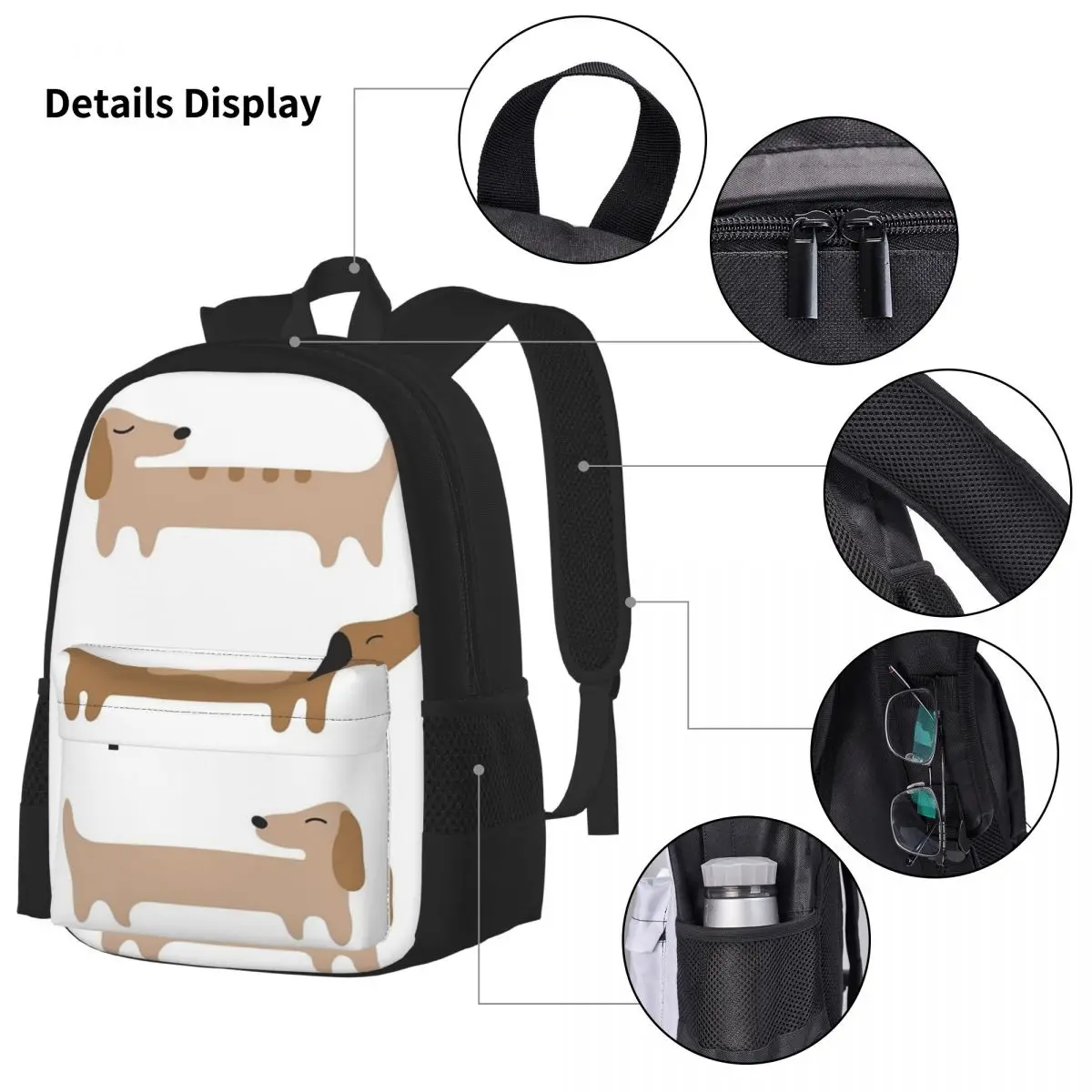 Mochilas Dachshund para meninos e meninas, mochilas escolares para estudantes, mochila de desenhos animados, lancheira, caneta, conjunto de 3 peças, decoração de casa