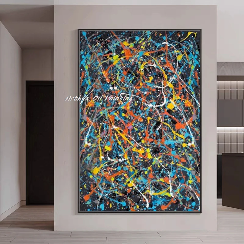 Arthyx 100% Handmade Abstract Lines Oil Painting on Canvas Wall Art Picture Modern Home Decor Large Poster Room Decoration Mural