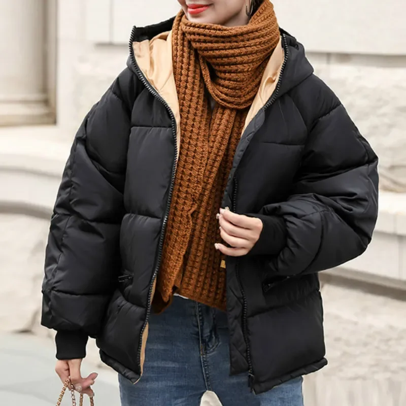 

New Winter Women Jacket Hooded Cotton Padded Casual Female Coat Long Sleeve Outwear Fashion Korean Style Short Warmth Parka