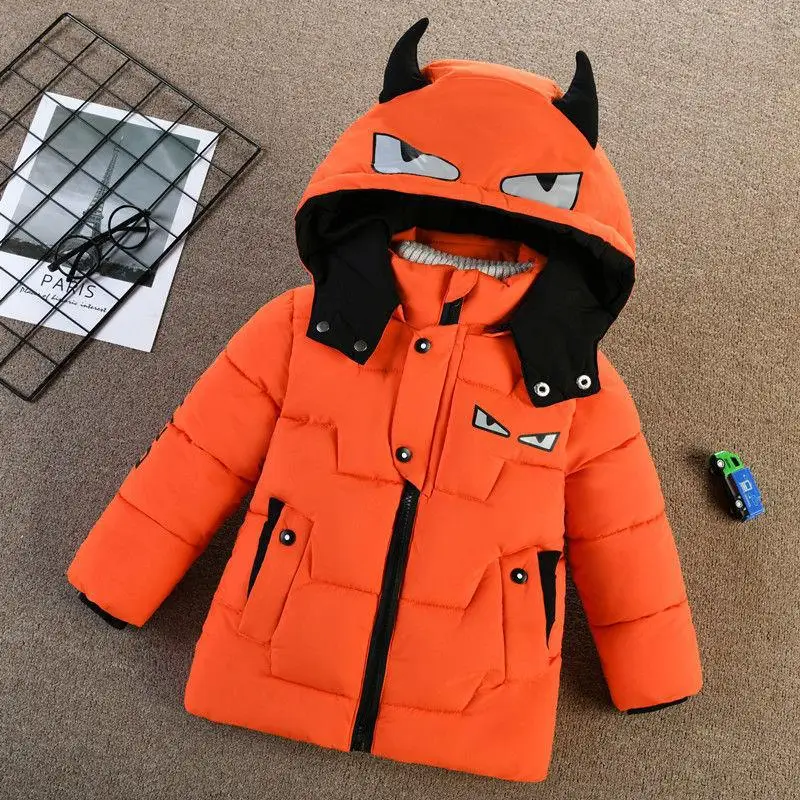 Cartoon Little Monster Boys Jacket Coat Overcoat Cotton 2024 Army Green Warm Thickened Winter Outwear Children\'s Clothing Cute