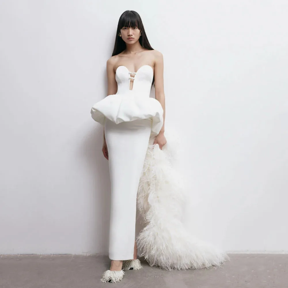 

Customized Modern Wedding Dress Maxi Deep V Neck Sweetheart Column Wedding Gown for Bride Sleeveless Ankle Length Bridal Dresses